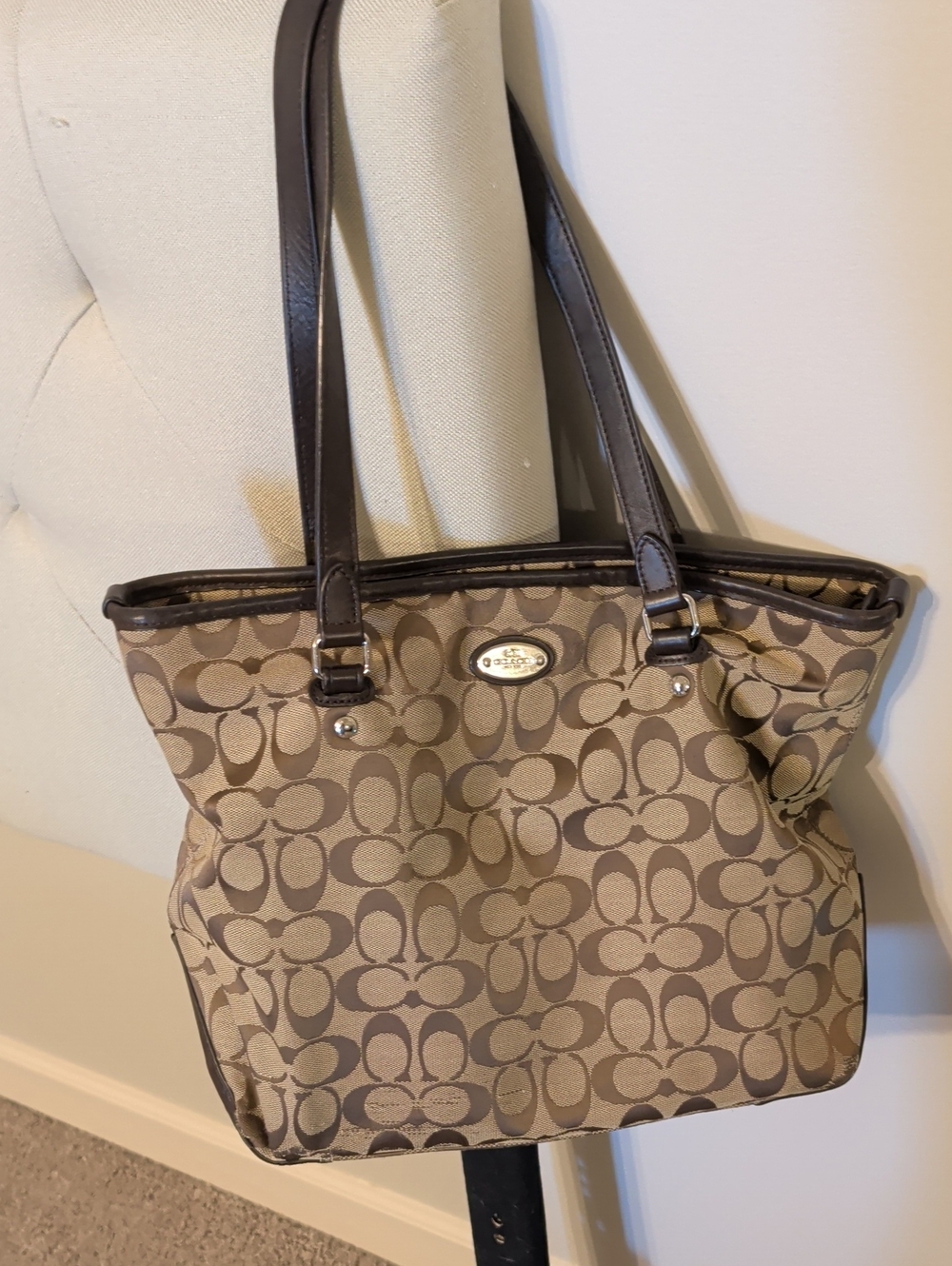 Coach Brown Signature Canvas Tote with Dark Brown Trim